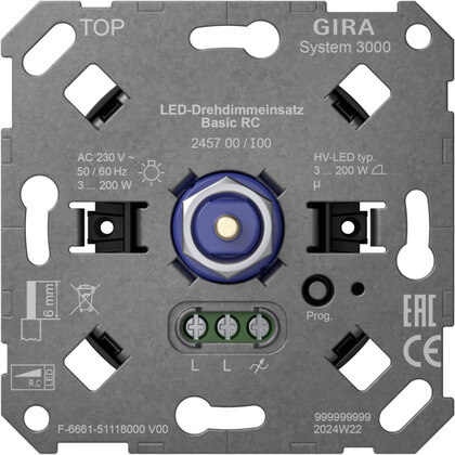 Gira Gira Dimmer Dreh/Druckkn 200W kapaz Unterputz 245700 Lichtwertspeicher