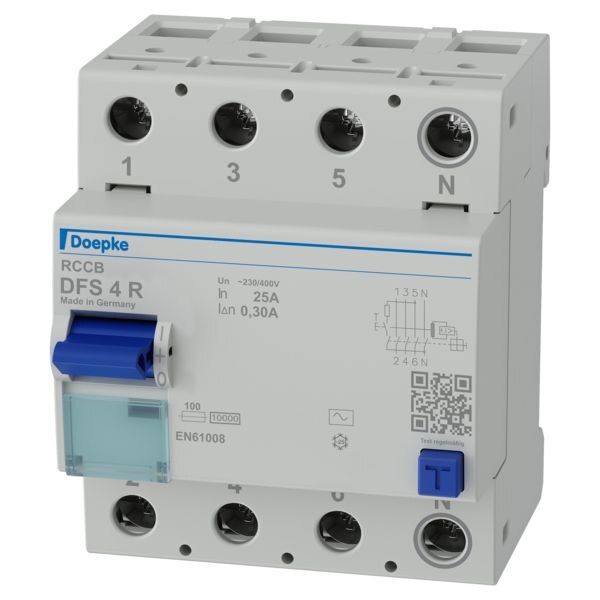 DOEPKE FI-Schutzschalter AC 4-polig 400V 25A DFS4 025-4/0,30-AC R 0,3A 4TE Reiheneinbaugerät 10kA