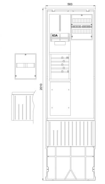 F-Tronic Zähleranschlusssäule 2-feldrig 3.HZ ohne Haube ZSA202-2-ZK-HO
