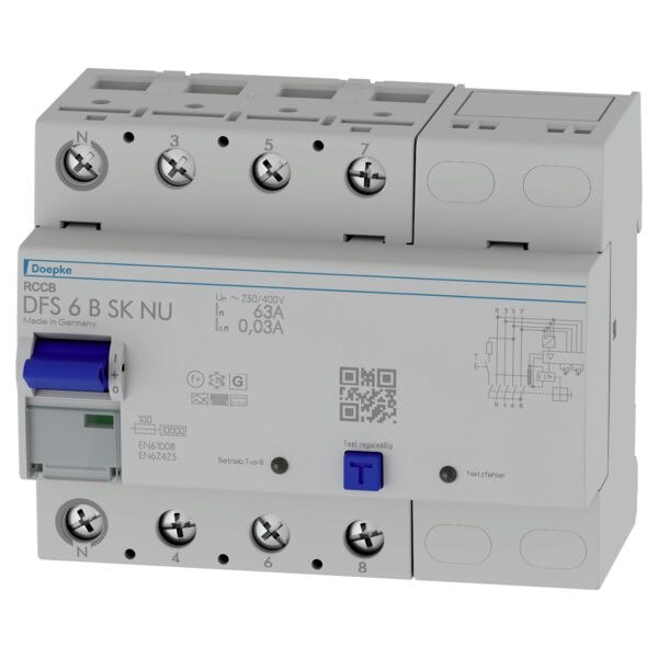Doepke DOEPKE FI-Schutz mit Zusatz 4-polig 400V 63A DFS6 063-4/0,03-B SK NU 0,03A Reiheneinbaugerät B 6TE