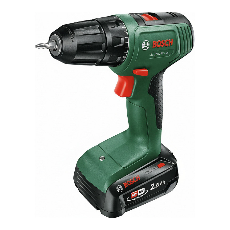 Bosch Powertools Akku-Bohrschrauber EasyDrill 18V-38 (grn/schwarz, Li-Ionen Akku 2,5Ah, Koffer, POWER FOR ALL ALLIANCE)