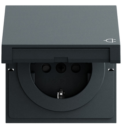 Gira Gira Steckdose 1-fach anthrazit Unterputz mit BS Klappdeckel 441473 IP20
