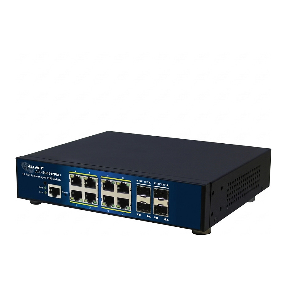 Allnet ALLNET Switch full managed Layer2+ 12 Port • 8x GbE • PoE Budget 300W • 8x PoE at • 4x SFP • 10 & 19 • Lüfterlos • JSON API • ALL-SG8612PMJ