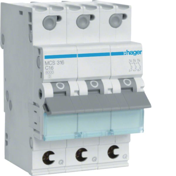 HAGER Leitungsschutzschalter AC C 16A 3p MCS316 415V 3TE 50Hz Zusatzeinr mögl