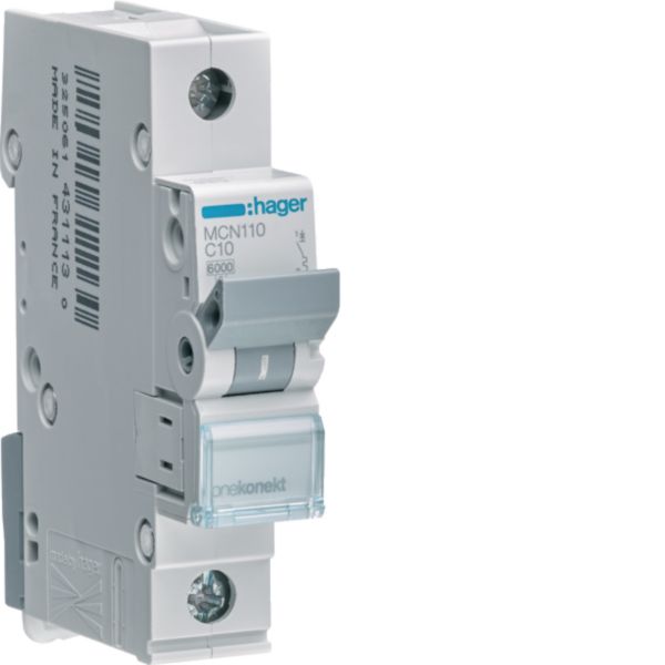 HAGER Leitungsschutzschalter AC C 10A 1p MCN110 415V 1TE 50Hz Zusatzeinr mögl