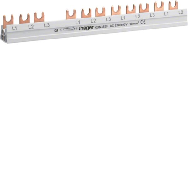 HAGER Phasenschiene 3ph 210mm 10qmm 63A KDN363F Gabel isol