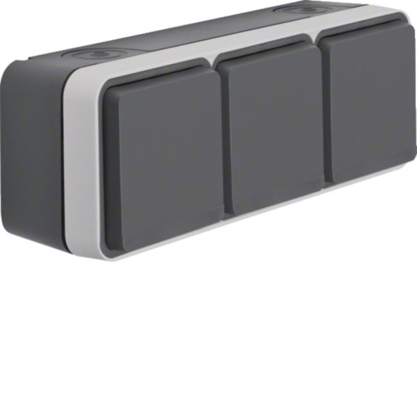HAGER Steckdose 3-fach lgr matt Aufputz Klappdeckel IP55 WNC143 horizontal