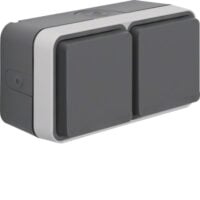 Bild vom Produkt: HAGER Steckdose 2-fach lgr matt Aufputz Klappdeckel IP55 WNC144 horizontal
