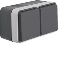 HAGER Steckdose 2-fach lgr matt Aufputz Klappdeckel IP55 WNC142 horizontal