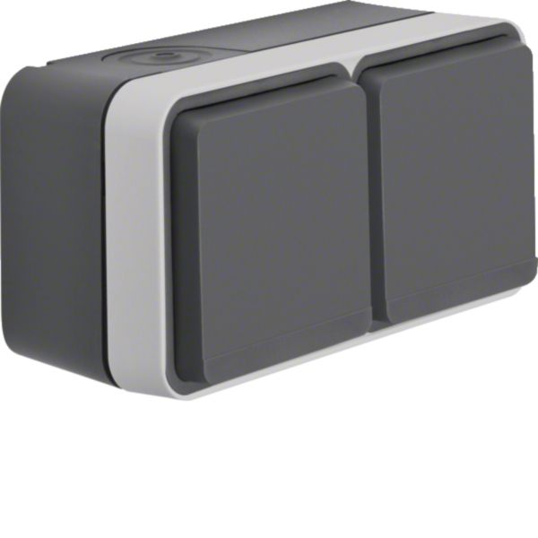 HAGER Steckdose 2-fach lgr matt Aufputz Klappdeckel IP55 WNC142 horizontal