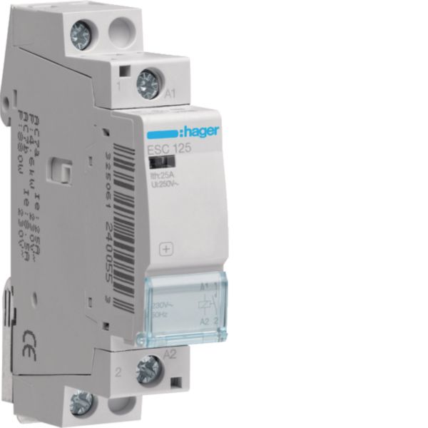 HAGER Installationsschütz 25A 230V/AC 1S ESC125 230V/UC 1900W/AGL 950VA/LL 1TE