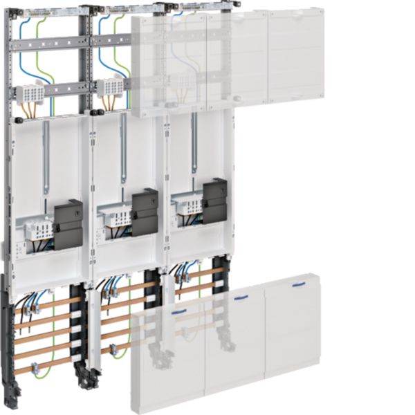 HAGER Komplettfeld 63A 3Z 3PBf mit Verdr univ Z ZL33W4N 1050x750mm SS_5p 300mm