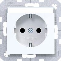 HAGER Steckdose 1-fach weiß glänzend Unterputz mit BS IP21 Ax/Cx WAS1201WG BSF horizontal