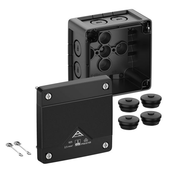 Spelsberg SPELSBERG Abzweigkasten 92x92mm Kunststoff schwarz Abox Pro 025-L/schwarz IP66/IP67/IP69 IK09