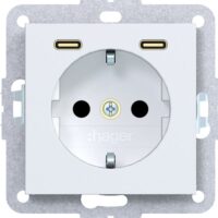 HAGER Steckdose 2-fach weiß matt 2USB-C Unterputz mit BS Ax/Cx WAS4055WM IP20 horizontal