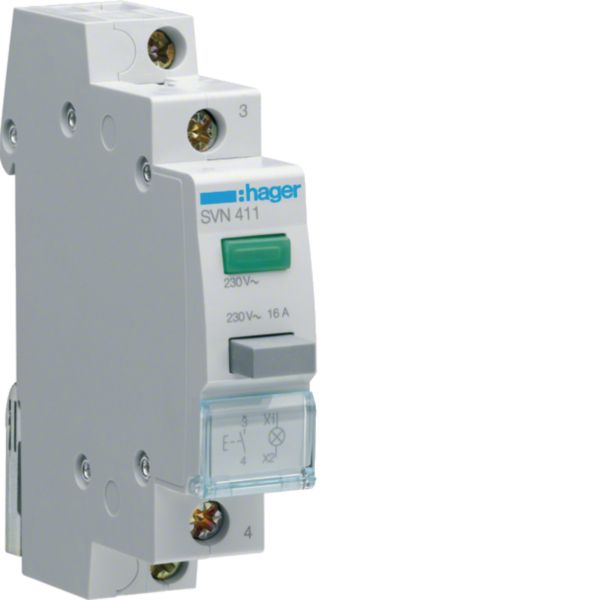 HAGER Taster REG 1S 16A 230VAC gn LED SVN411 Signlamp 1TE