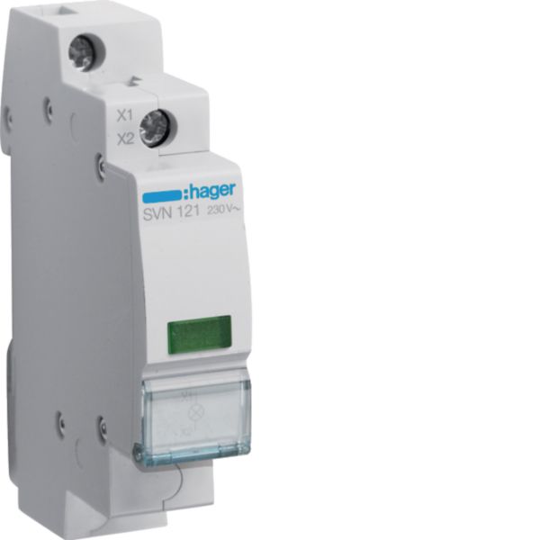 HAGER Leuchtmelder REG 230V gn LED 0,8W SVN121 AC 1TE 62mm IP20