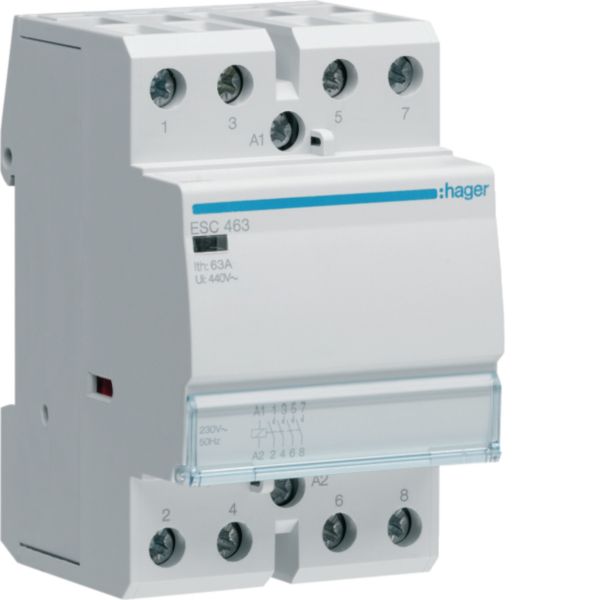 HAGER Installationsschütz 63A 230V/AC 4S ESC463 400V/UC 6500W/AGL 3000VA/LL 3TE