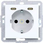 HAGER Steckdose 2-fach weiß glänzend 2USB-C Unterputz mit BS Ax/Cx WAS4055WG IP20 horizontal