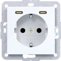 HAGER Steckdose 2-fach weiß glänzend 2USB-C Unterputz mit BS Ax/Cx WAS4055WG IP20 horizontal