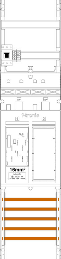 F-TRONIC Komplettfeld 63A 1Z eHZ mit Verdr ER6-16-HSP 1050x250mm SS_5p 300mm