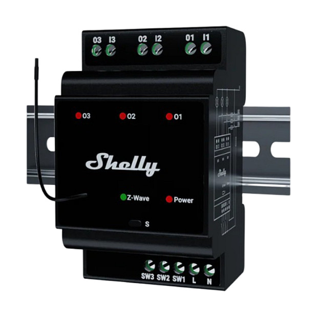 Shelly Shelly Relais "Wave" Hutschiene Pro 3 Relais max. 48 A 3 Phasen 3x 16A Z-Wave