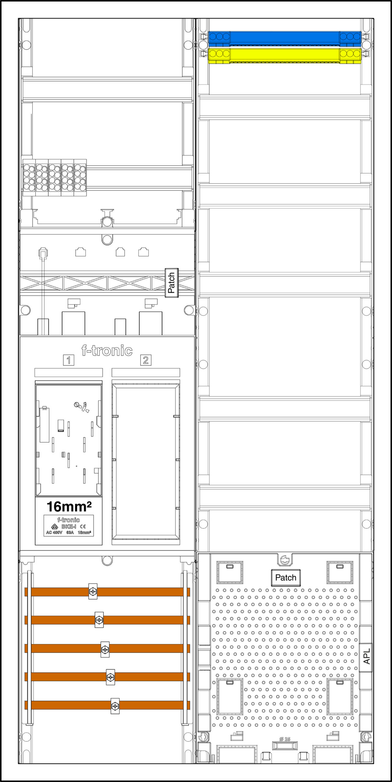F-TRONIC Komplettschrank Aufputz 1Z eHZ 2Feld EHZ721APZ-16 IP31 16qmm SS_5p