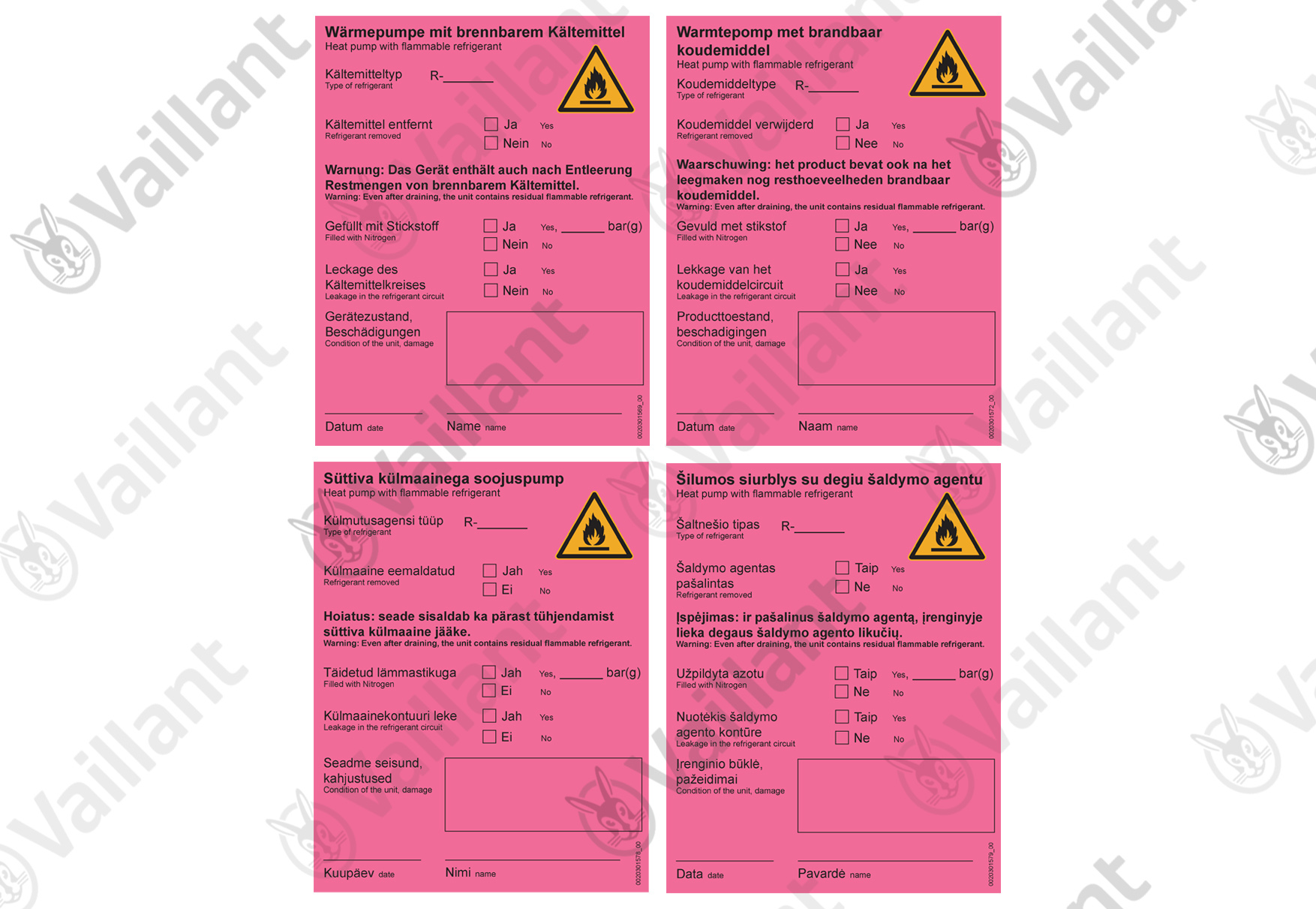 VA Aufkleber, Stilllegung de, nl, et, it Vaillant-Nr. 0010038459