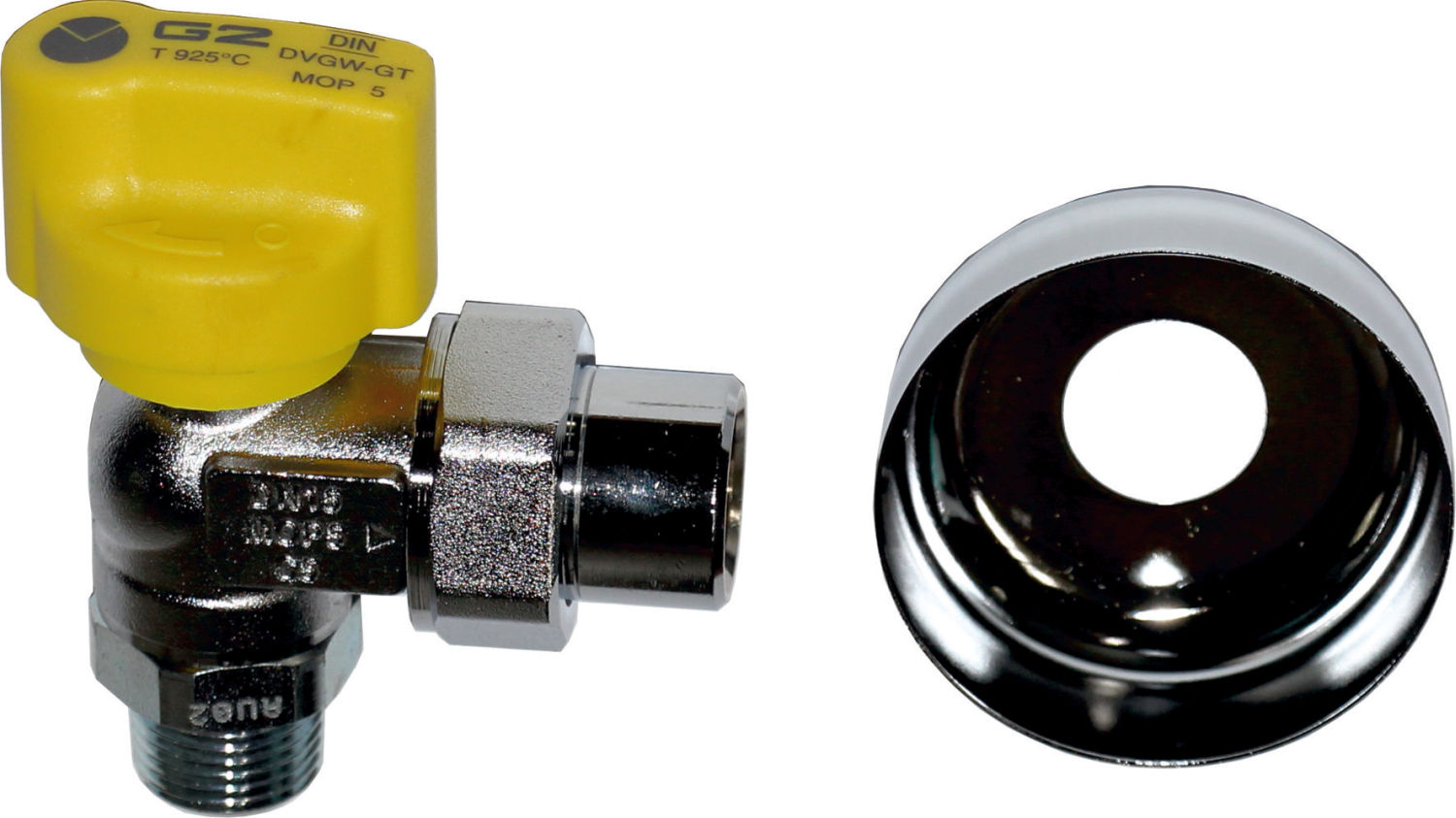 Gaskugelhahn Eckform Rp1/2" mit thermischer Sicherung, verchromt