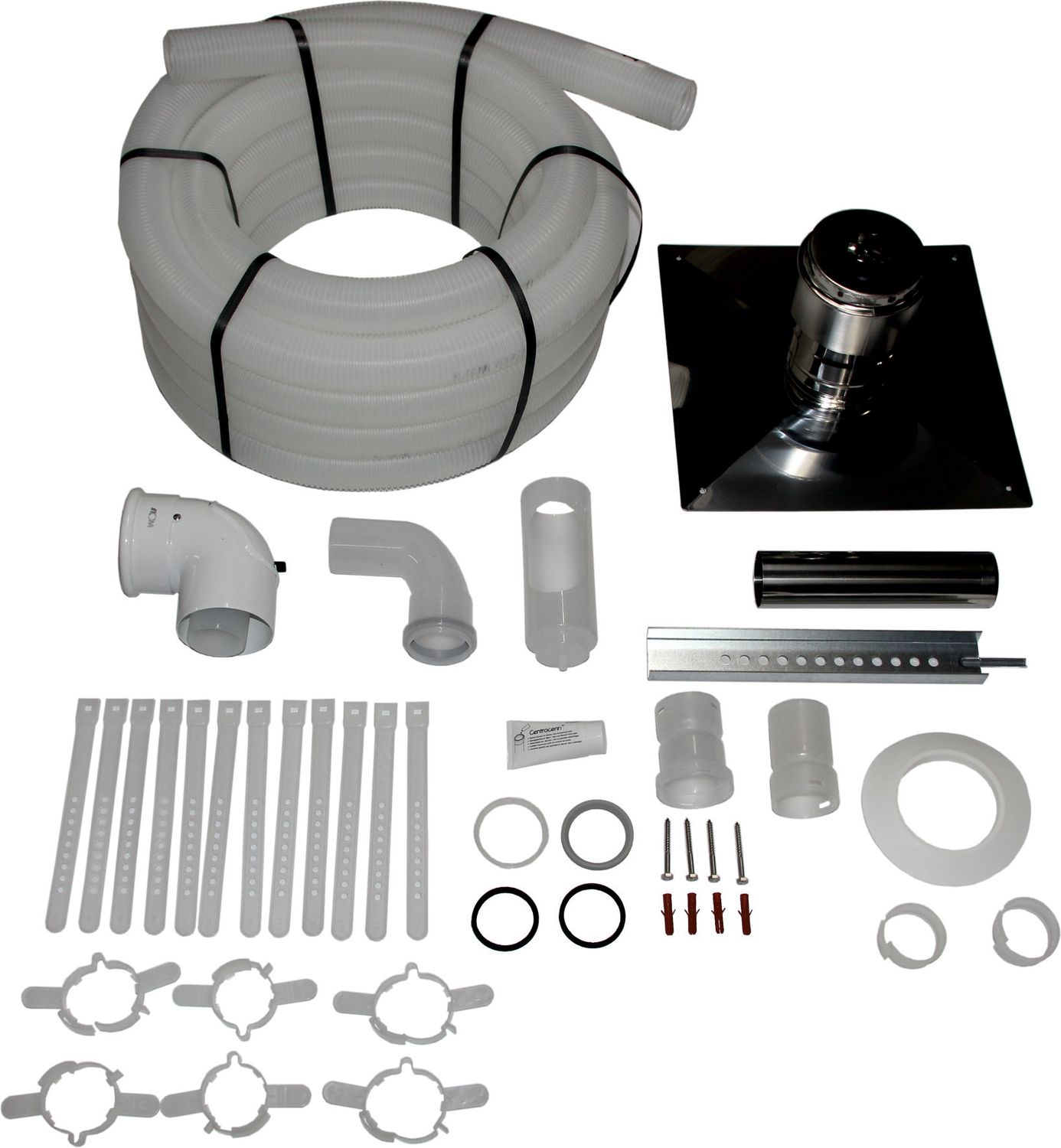 WOLF Anschluss-Set DN60/100 - C93x DN60 flex. im Schacht, Abdeckung Edelstahl.