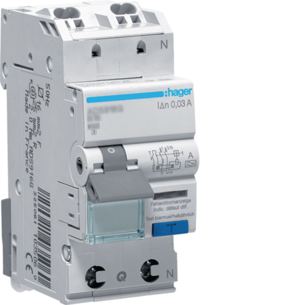 HAGER FI/LS-Schutzschalter B13 1p+N A 1p ADS913D 0,03A 2TE 240V