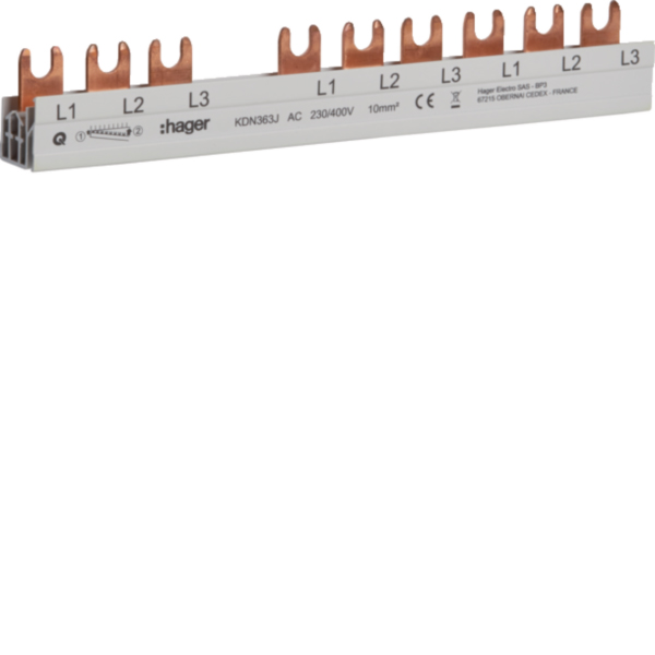 HAGER Phasenschiene 3ph 17,8mm 177mm 63A KDN363J 10qmm Gabel isol