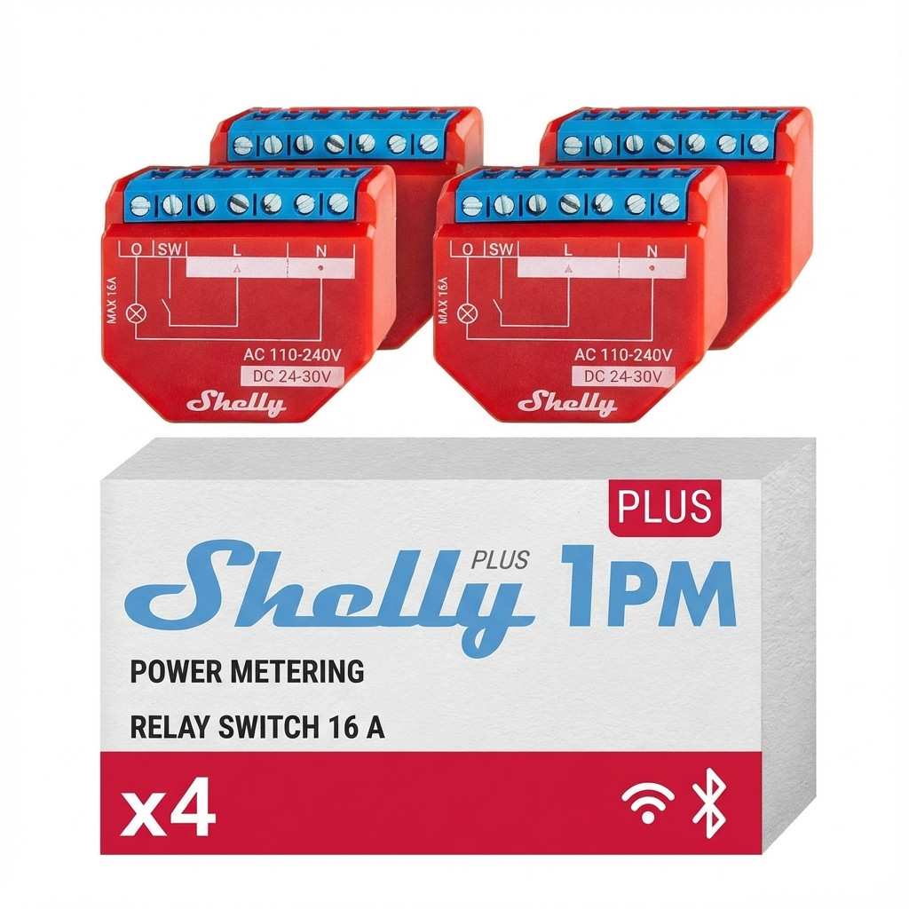 Shelly Shelly Relais "1PM Gen4 4er Pack" max 16A 1 Kanal Messfunktion WLAN Matter Zigbee Bluetooth