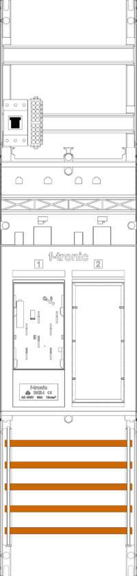 F-TRONIC Komplettfeld 63A 1Z eHZ mit Verdr ER6-HSP 1050x250mm SS_5p 300mm TSG
