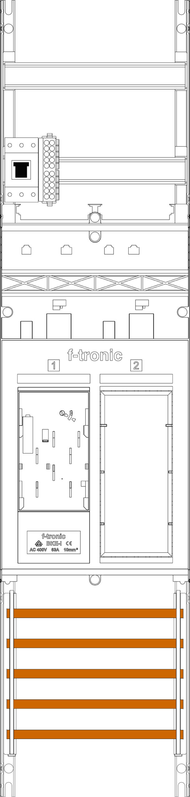 F-Tronic F-TRONIC Komplettfeld 63A 1Z eHZ mit Verdr ER6-HSP 1050x250mm SS_5p 300mm TSG