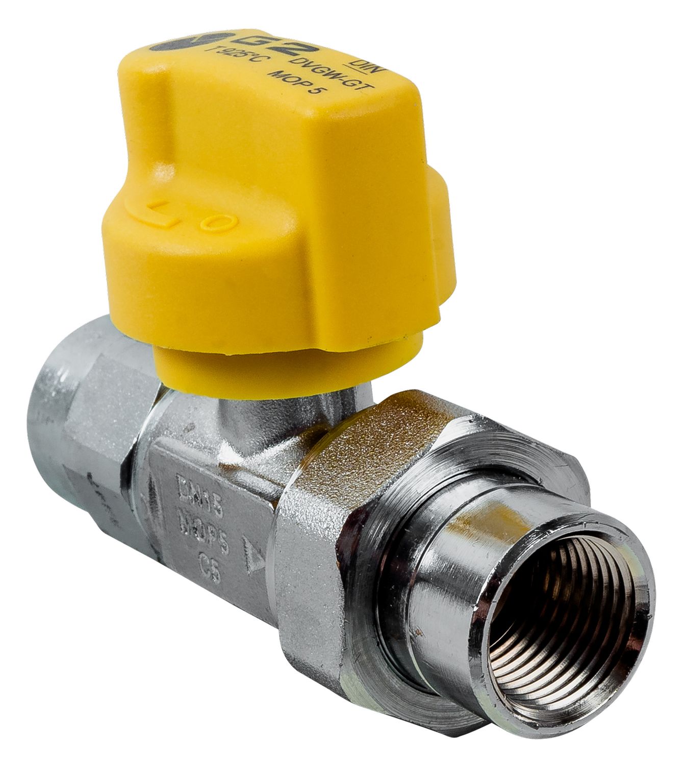 Gaskugelhahn Durchgangsform Rp1/2" mit thermischer Sicherung, verchromt