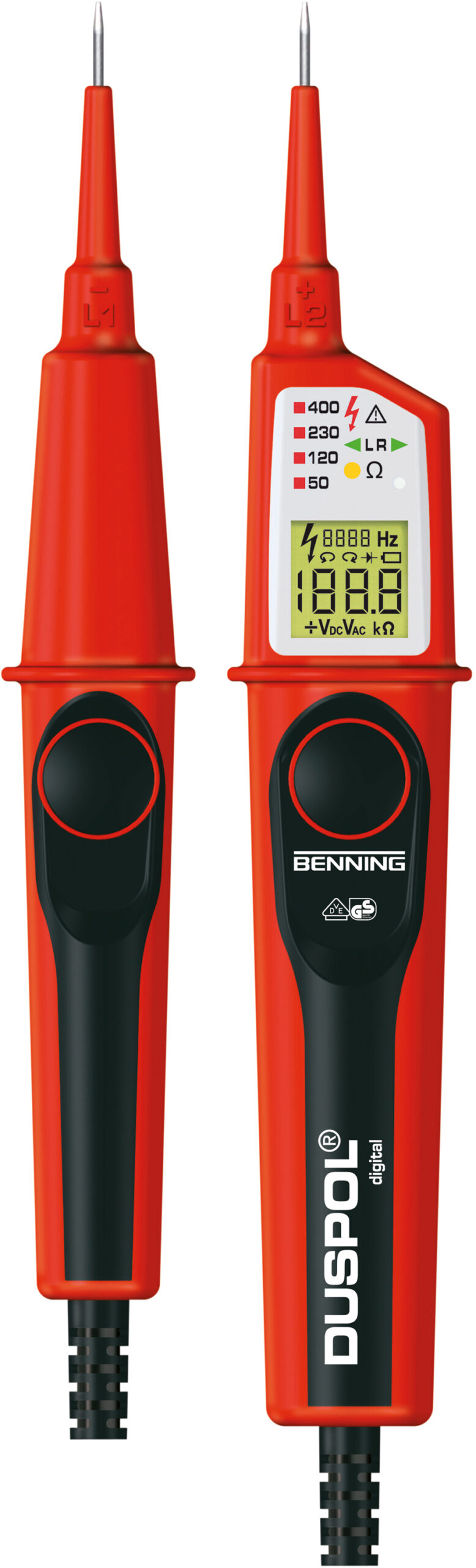 BENNING Spannungsprüfer 2p CAT.IV Batt DUSPOL digital 1-1000V LED/LCD 300Ohm
