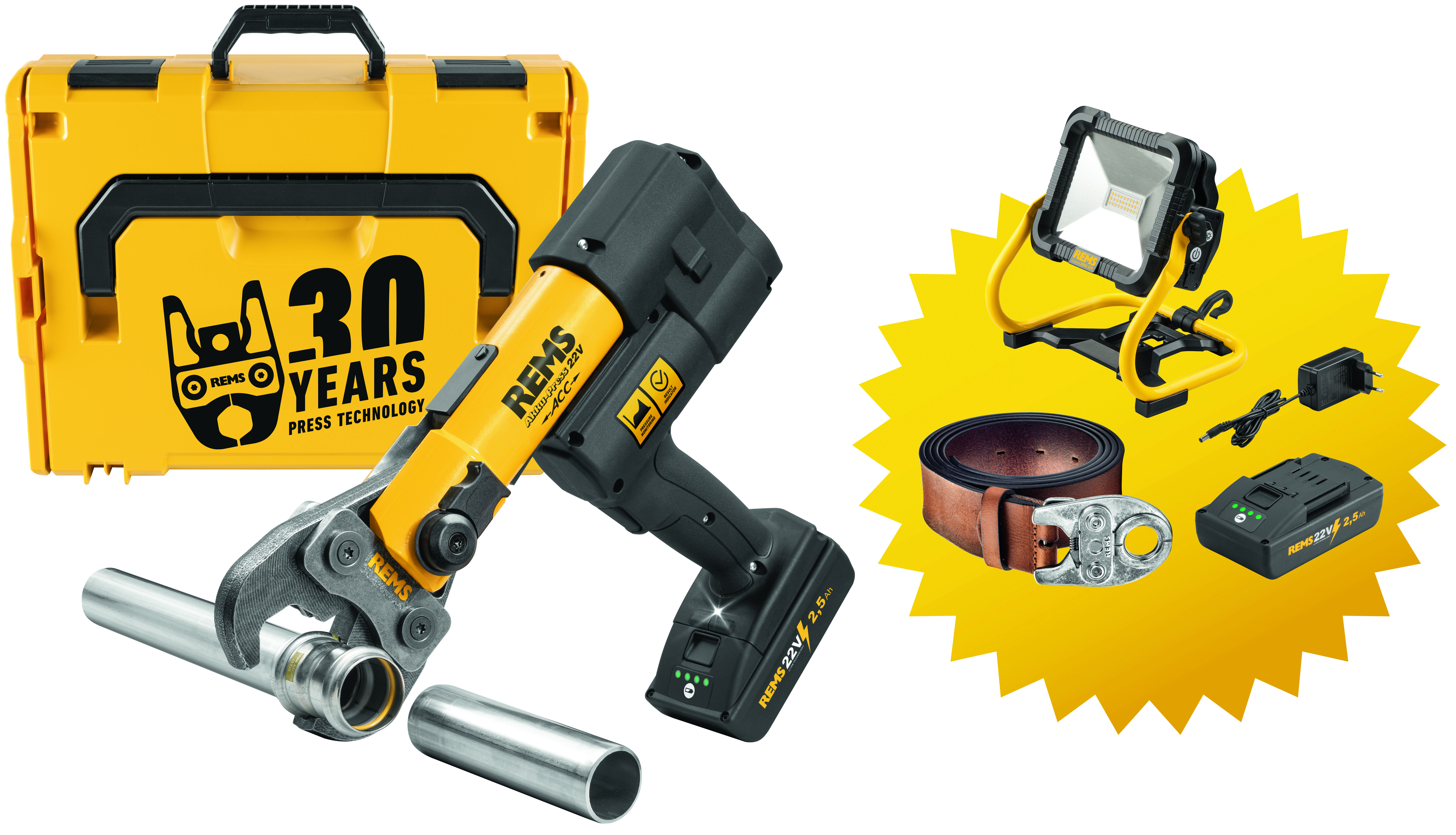 Rems REMS Akku-Press 22V ACC L-Boxx Lumen +Akku 2,5Ah +Gürtel 576X09 R30J