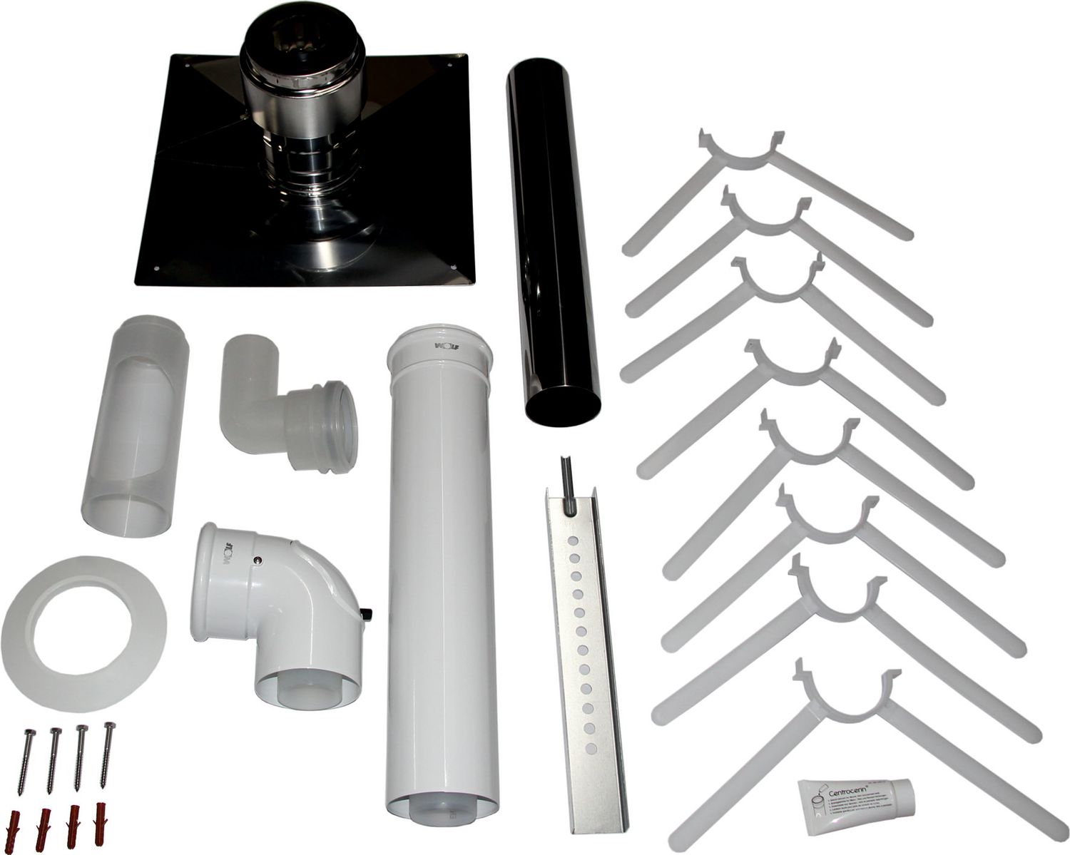 Anschluss-Set DN60/100 - C93x DN80 im Schacht, Abdeckung Edelstahl.