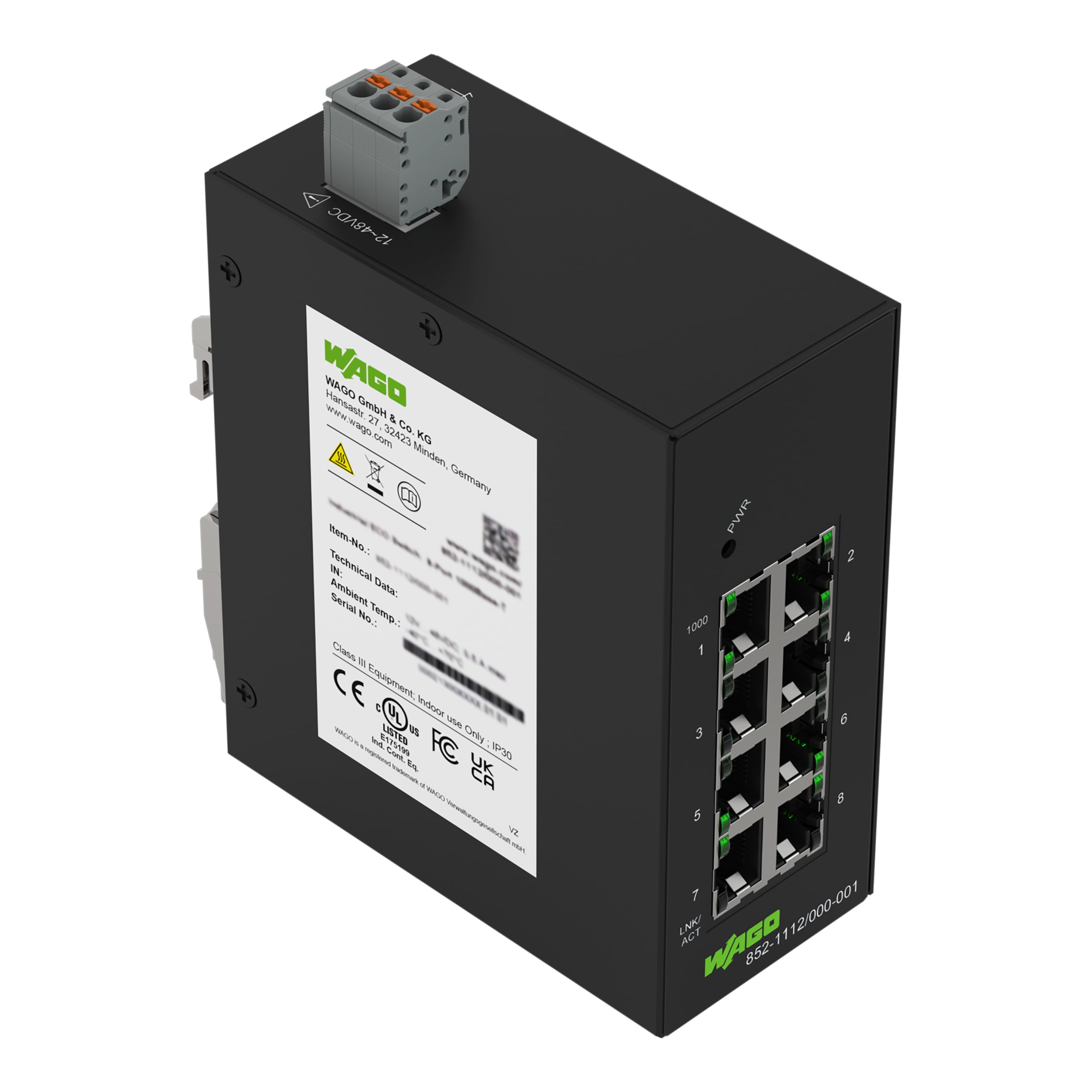 WAGO GmbH &amp; Co. KG Industrial-ECO-Switch,8 Po 8Ports 1000Base-T, schwarz 852-1112/000-001