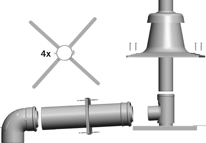 Anschluss-Set DN80/125 - C93x DN80 im Schacht, Abdeckung PP