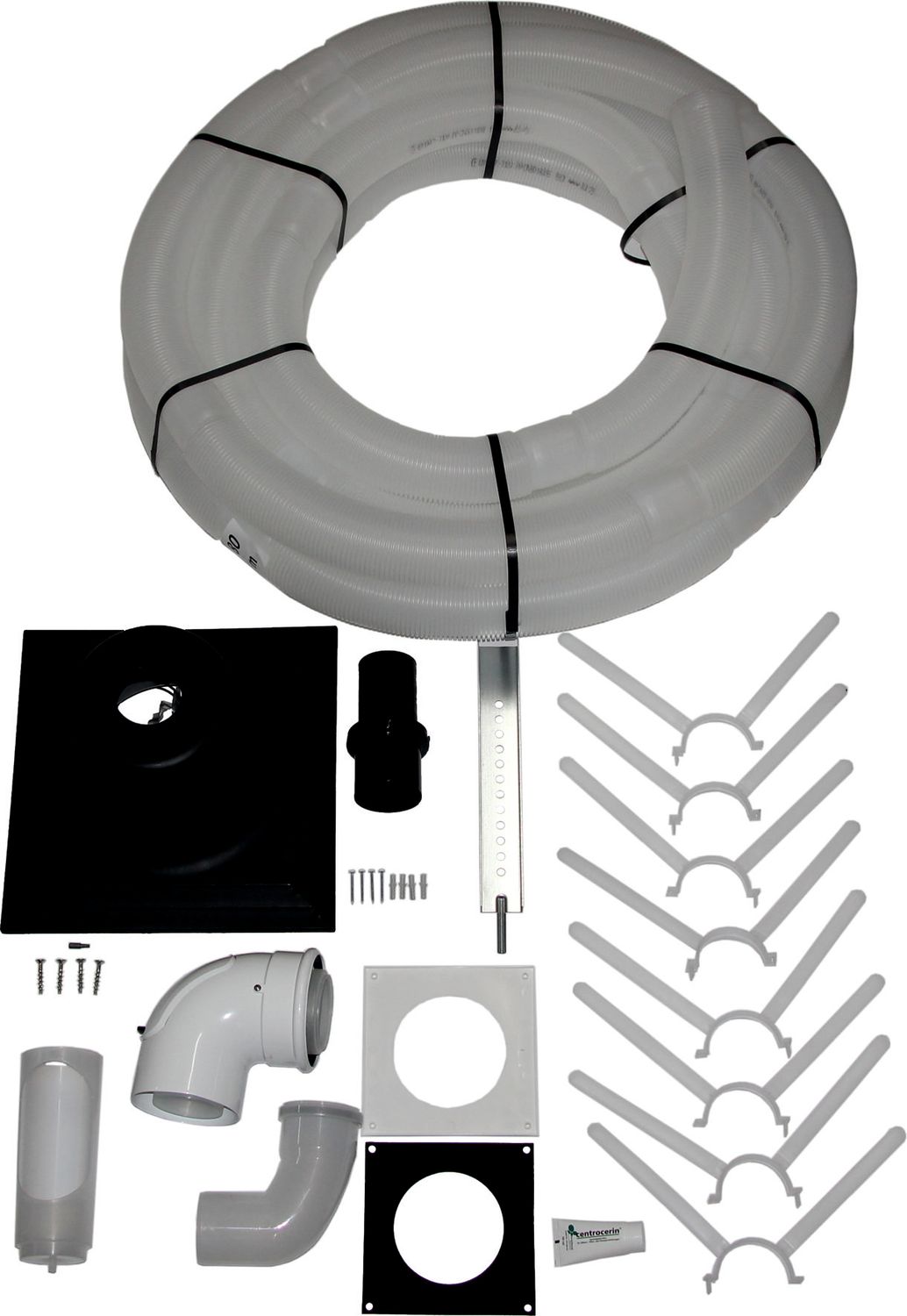 WOLF Anschluss-Set DN80/125 - C93x DN83 flex. im Schacht, Abdeckung Edelstahl.