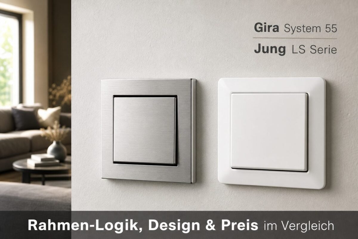 Schalterprogramm-Entscheidung: Gira System 55 und Jung LS Serie im Praxisvergleich – Gira System 55 und Jung LS Serie Wandschalter im Praxisvergleich – Titelbild mit beiden Schalterprogrammen
