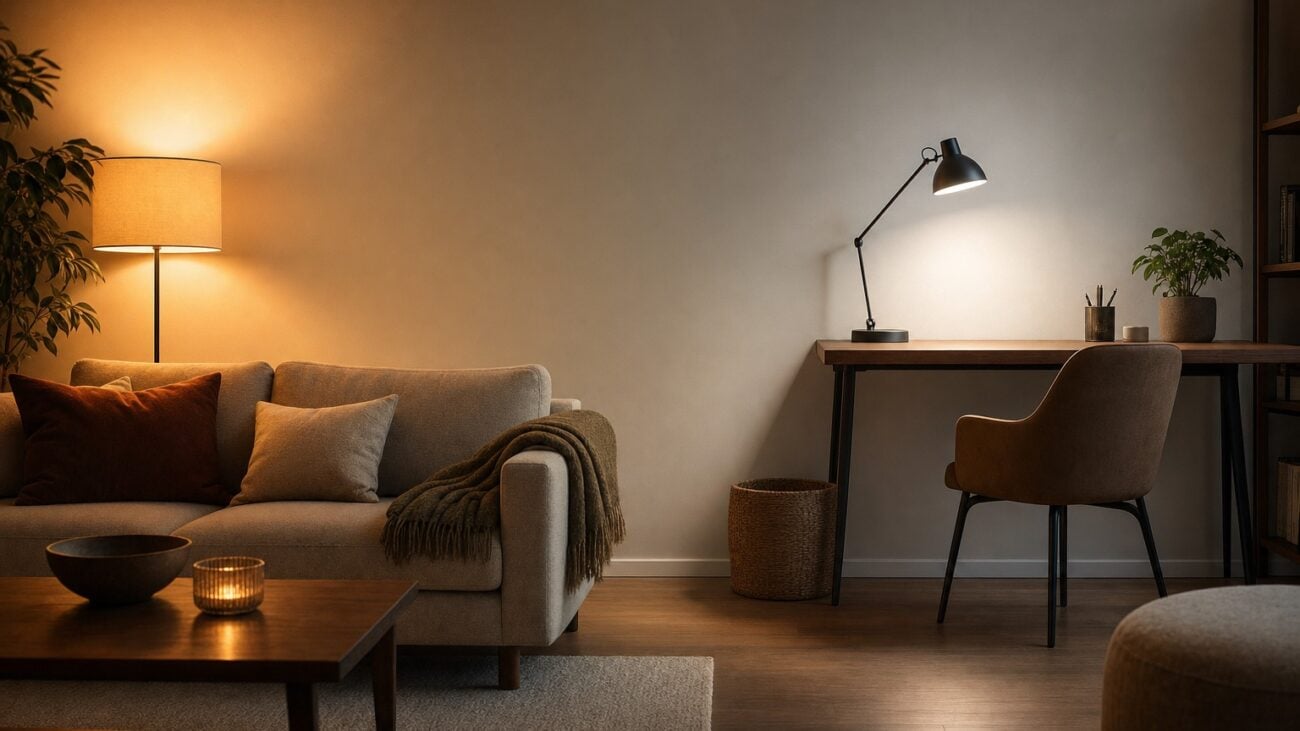 Wohnraum mit warmem und neutralem Licht im Vergleich