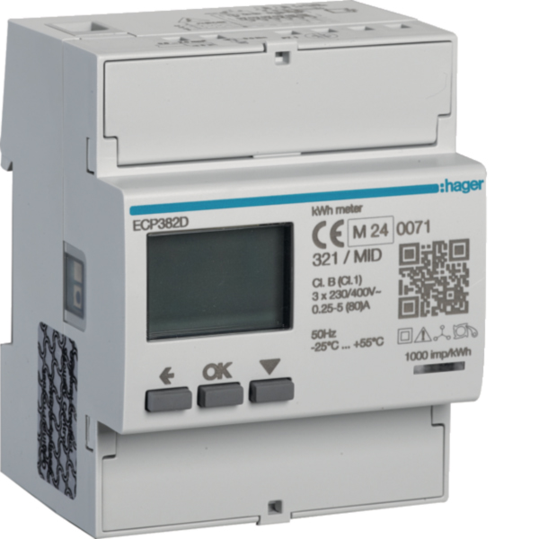 Hager ECP382D Energiezähler 3phasig direkt 80A 4M S0 MID