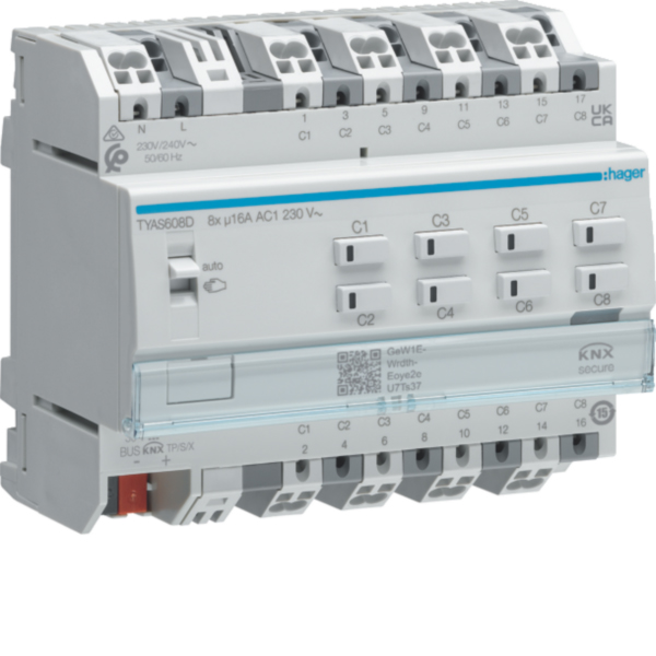 Hager TYAS608D Schalt-/Jalousieaktor 8/4-fach KNX 16A C-Last