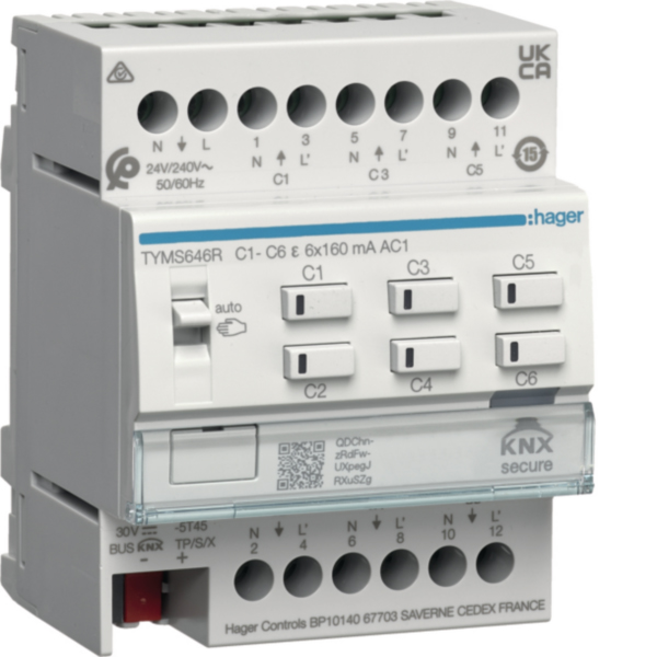 Hager TYMS646R Heiz.-aktor 6-fach KNX Sec mit Regl.24/230V