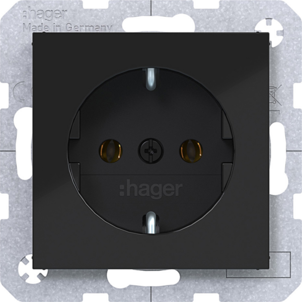 Hager WAS1100BG Steckdose SCHUKO Steckklemmen A.x/C.x nachtschwarz