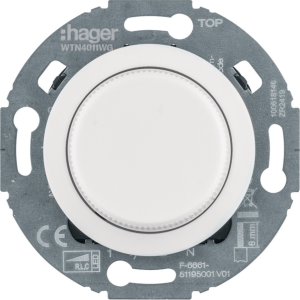 Hager WTN4011WG Uni-Drehdimmer mit Zentralstück (R, L,C, LED) Unterputz 1930/Glas