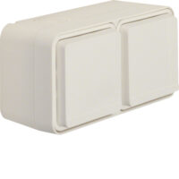 Hager WNC142B Steckdose SCHUKO Aufputz 2-fach waager m.Klappdeckel2 Leitungseinf links